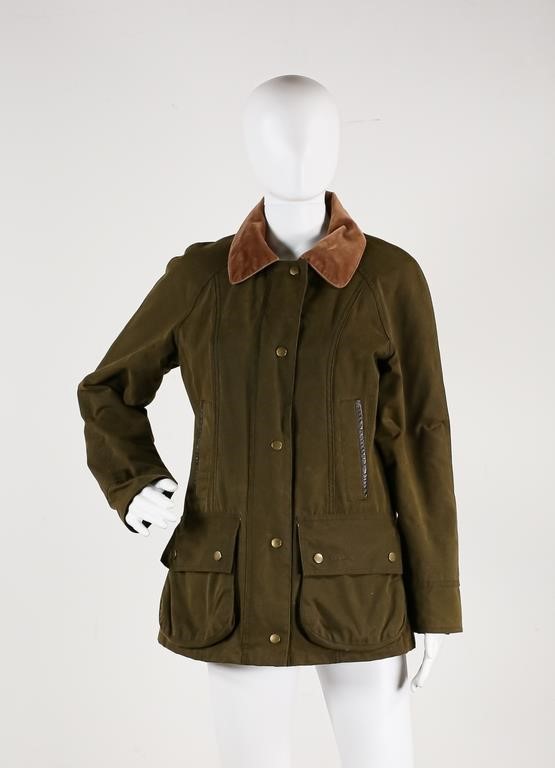 Appraisal: Authentic Barbour Beaufort waxed green cotton jacket zipper and snap