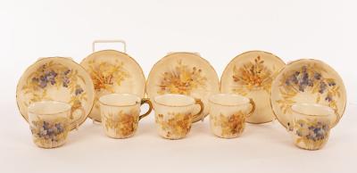 Appraisal: Five Royal Worcester cups and saucers of ribbed form with