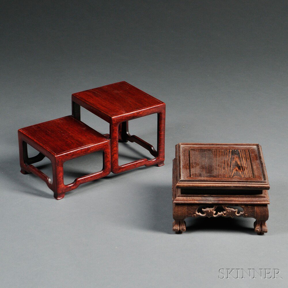 Appraisal: Two Wood Stands China a square stand with pierced apron