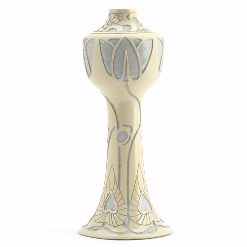 Appraisal: ROSEVILLE Della Robbia vase carved with French blue tulips on