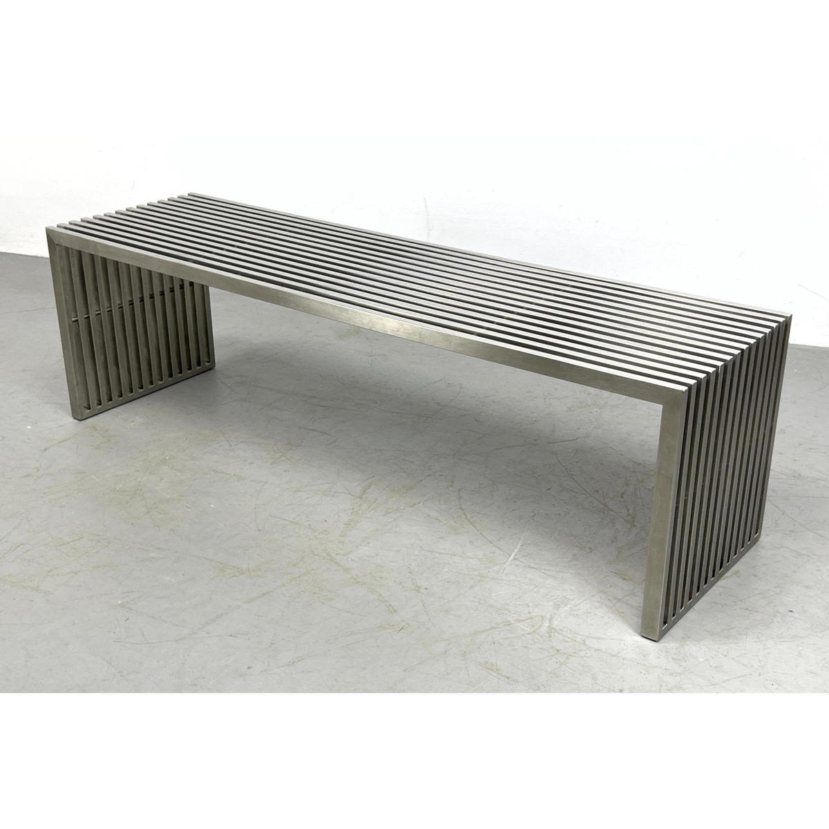 Appraisal: Stainless Steel Modernist Slat Bench Contemporary version of Nelson slat