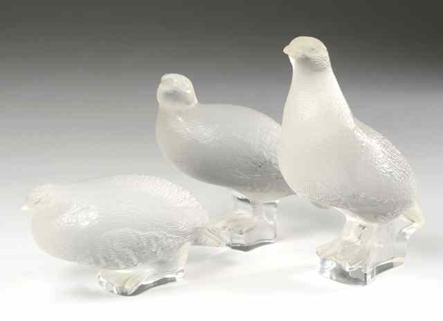 Appraisal: THREE LALIQUE FRANCE CRYSTAL QUAIL FIGURES each in different pose