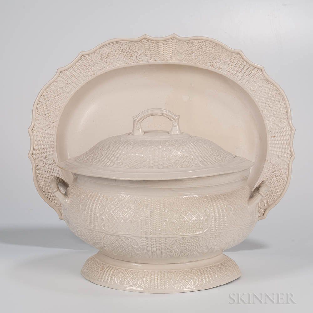 Appraisal: Staffordshire White Salt-glazed Stoneware Tureen Cover and Platter Staffordshire White