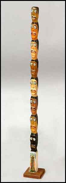 Appraisal: WILLIAM DAWSON AMERICAN - HEADS TOTEM Carved and painted wood