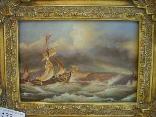 Appraisal: A reproduction gilt framed miniature marine picture