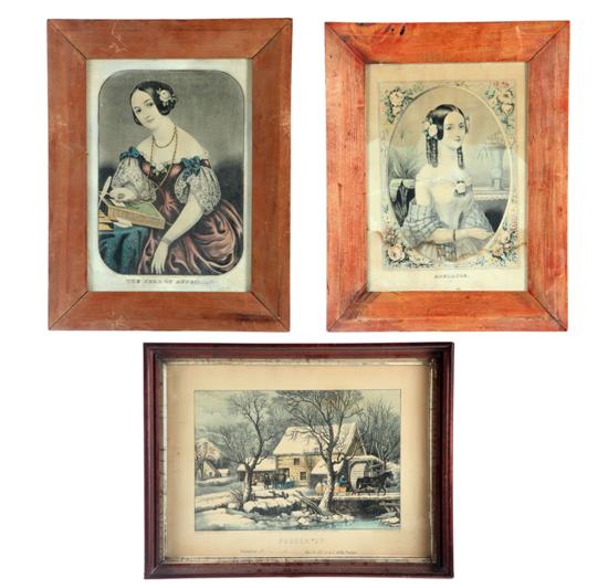 Appraisal: THREE CURRIER PRINTS Handcolored lithographs on paper Small folios Winter