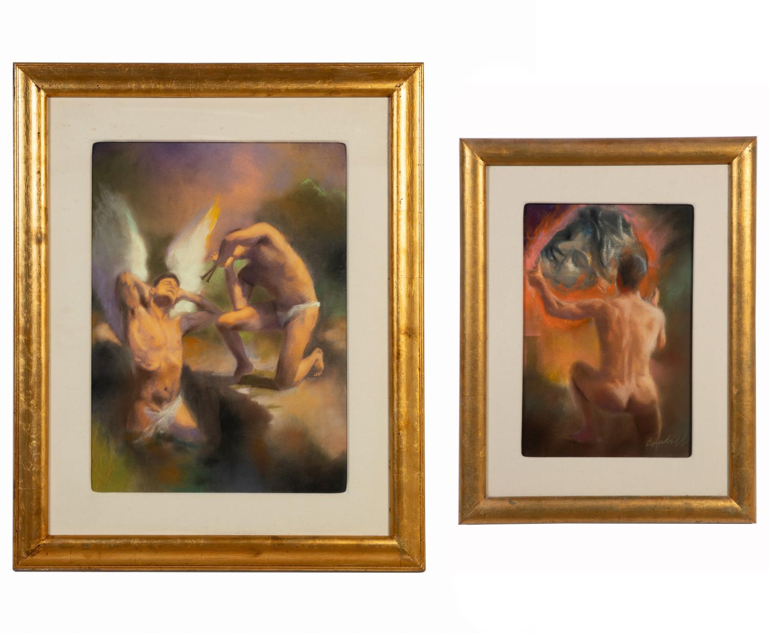 Appraisal: BOMHOFF FIGURES OF NUDE MEN PASTEL ON PAPER Burton Lee