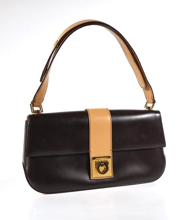 Appraisal: Salvatore Ferragamo two tone brown leather shoulder bag Designer bag