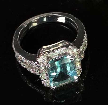 Appraisal: Fourteen-Karat White Gold Aquamarine and Diamond Dinner Ring featuring a