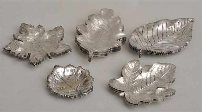 Appraisal: THIRTY-FIVE R BLACKINTON CO SILVER LEAF-FORM INDIVIDUAL ASHTRAYS Cut in