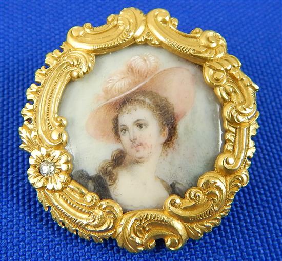 Appraisal: JEWELRY K Victorian Hand Painted Portrait Pin Pendant K scroll