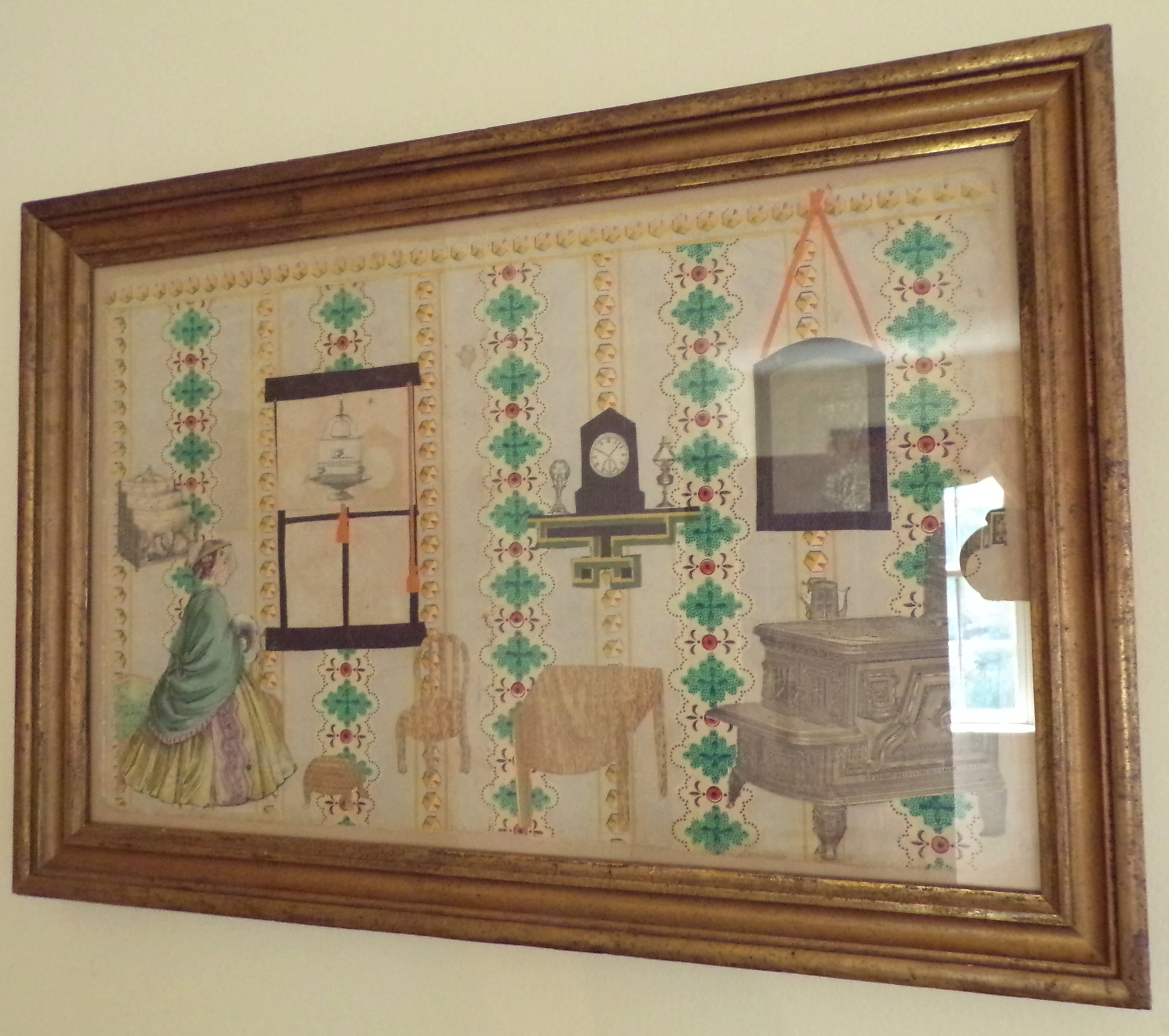 Appraisal: Mid th c Folk art Interior Scene ca - hand