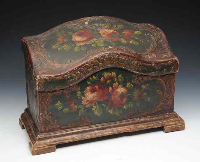 Appraisal: AN OLD ITALIAN TABLE TOP CASKET with gesso acanthus leaf