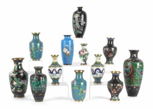 Appraisal: Twelve Chinese cloisonn vases tallest -