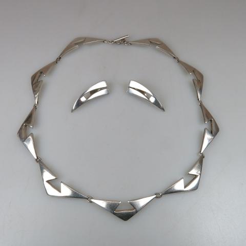 Appraisal: Bent Eriksen Danish Sterling Silver Necklace And Clip Earrings g