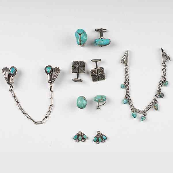 Appraisal: Southwestern Silver and Turquoise Jewelry lot of Includes two sweater