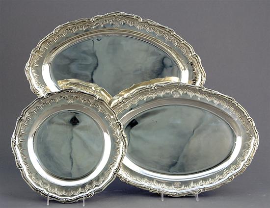 Appraisal: Fine French silver trays th centuryscalloped rim with acanthus and