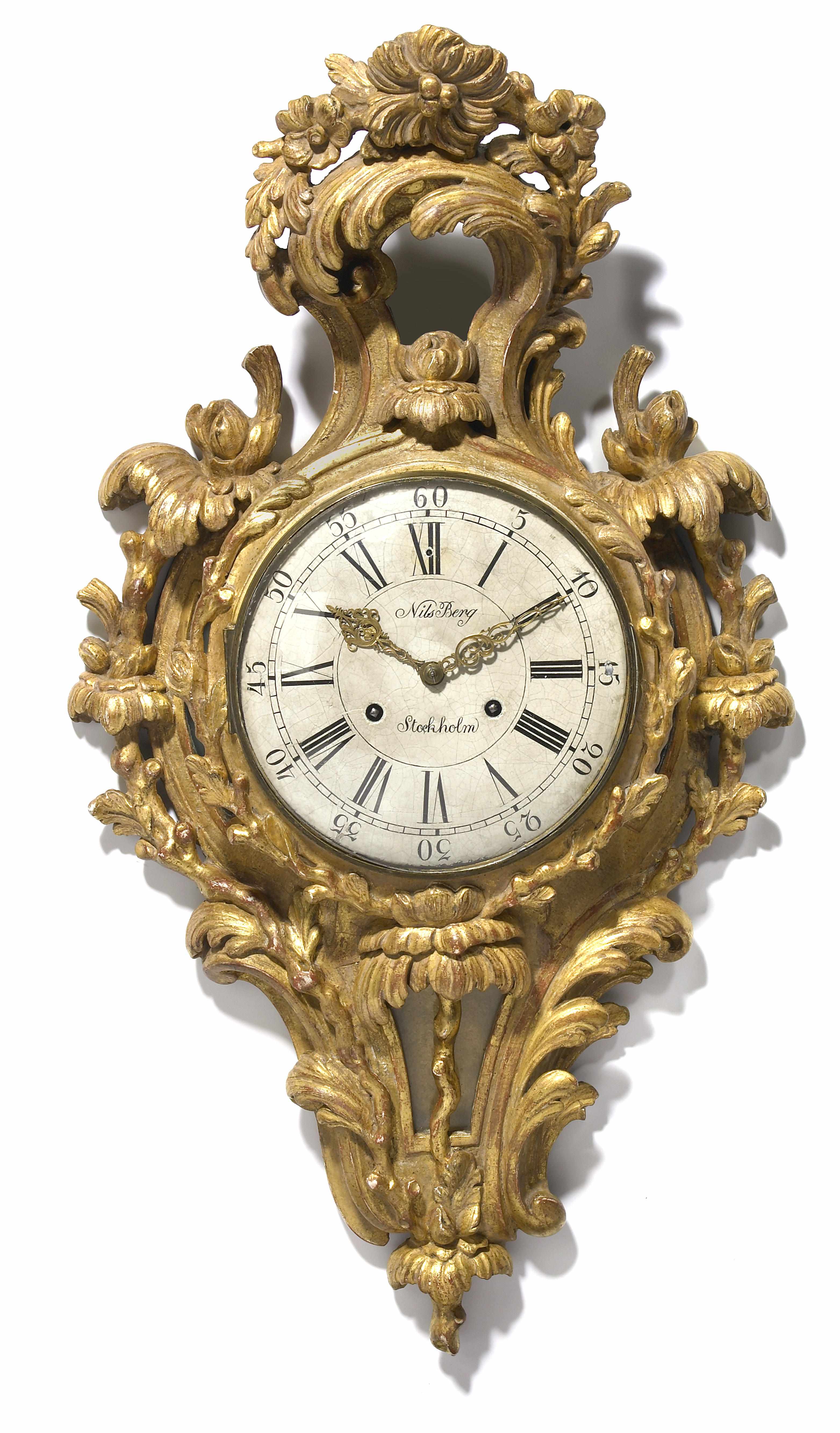 Appraisal: A Swedish Rococo carved giltwood wall clock second half th