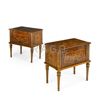 Appraisal: PAIR OF LOUIS XV STYLE BEDSIDE CABINETS Walnut with marquetry