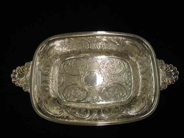 Appraisal: Barker Ellis English Silverplate Bread Tray fancy design rococo handles