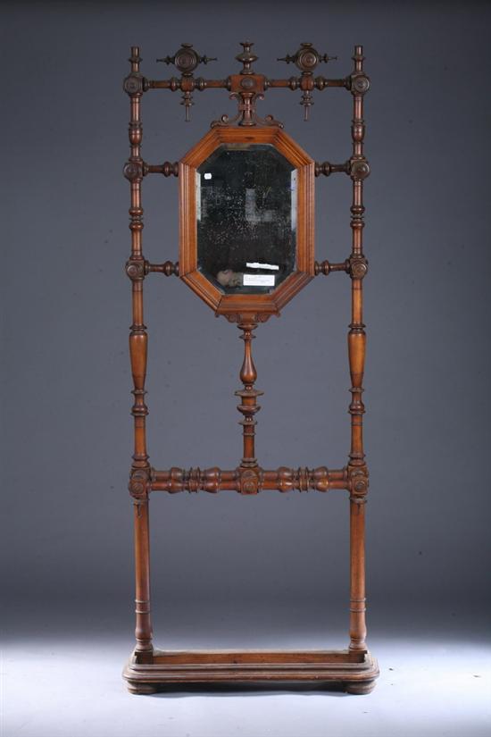 Appraisal: FRENCH RENAISSANCE REVIVAL WALNUT HALL TREE circa Ring-block-baluster turnings octagonal