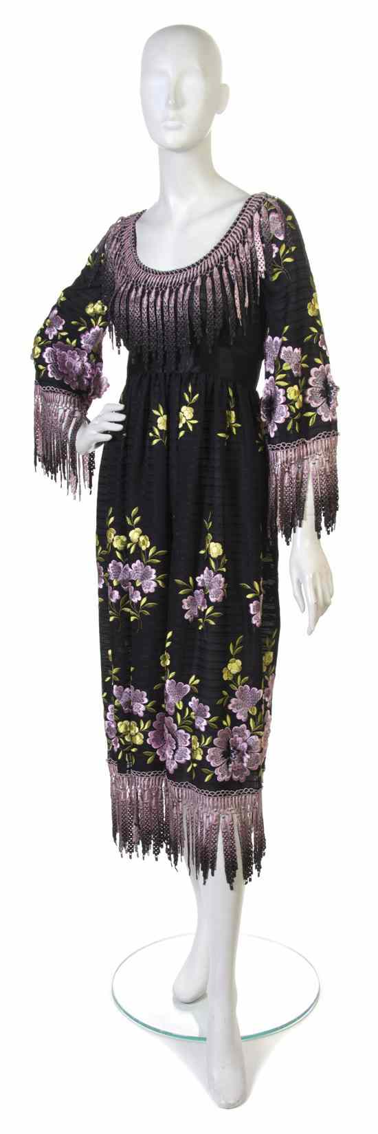 Appraisal: An Alfred Bosand Black Silk and Floral Embroidered Dress Labeled