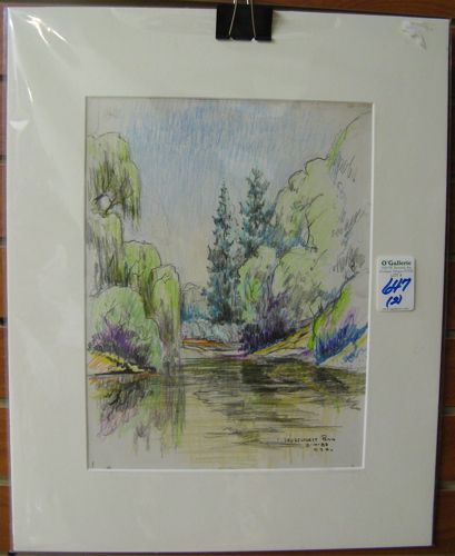 Appraisal: THAYNE LOGAN TWO CONTE CRAYON ON PAPER SKETCHES Laurelhurst Park