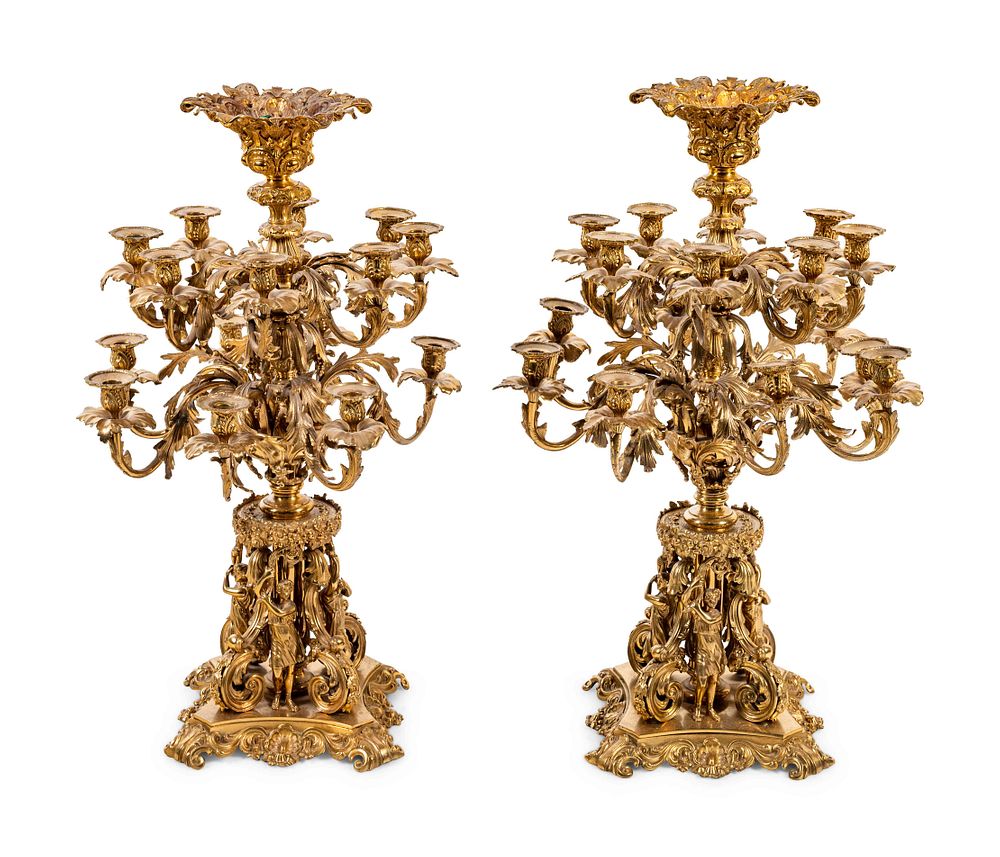 Appraisal: A Pair of Continental Gilt Metal Sixteen-Light Candelabra A Pair