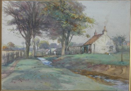 Appraisal: JAMES KINNEAR SCOTTISH FL - COTTAGE AND A STREAM PEFFERMILL