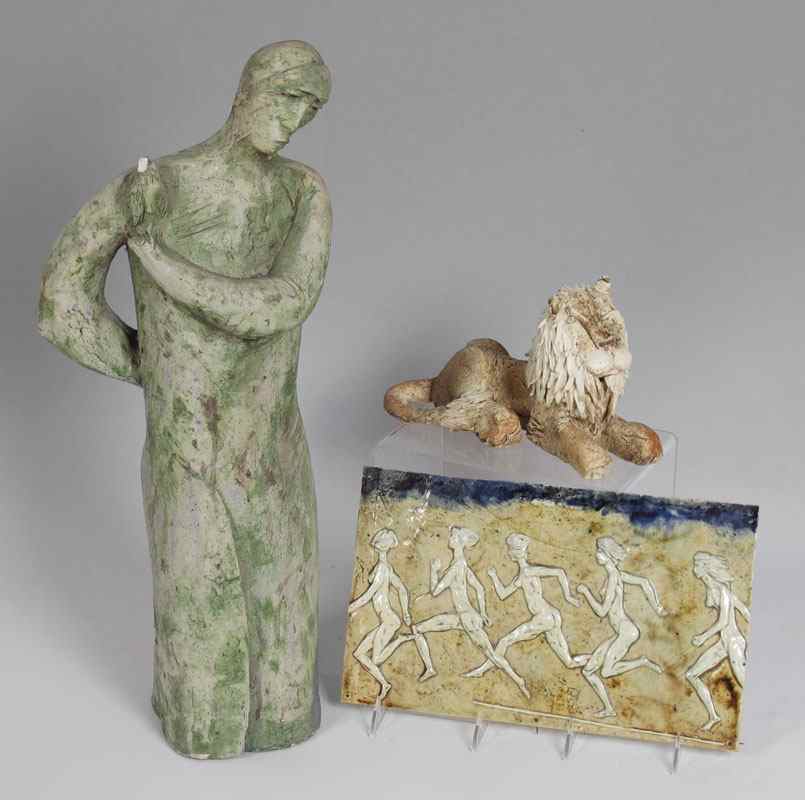 Appraisal: HODGELL Robert American th C PIECE CLAY SCULPTURE LOT To