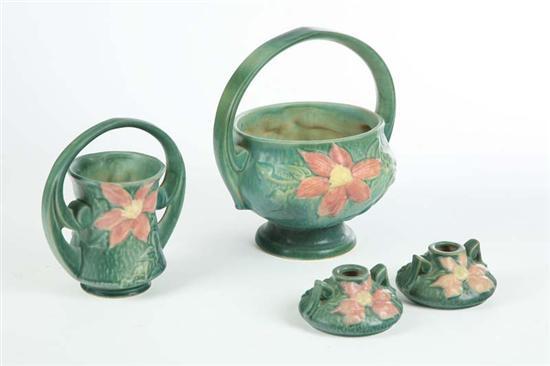 Appraisal: THREE PIECES OF ROSEVILLE In the Clematis pattern A pair