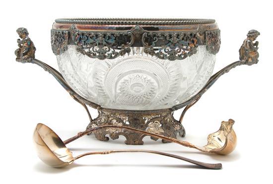 Appraisal: Silverplate and Molded Glass Punch Bowl the circular bowl with