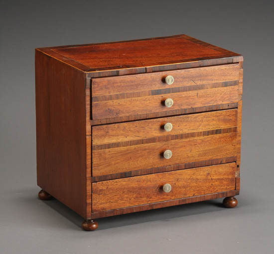 Appraisal: Regency Satinwood and Rosewood Crossbanded Mahogany Diminutive Chest of Drawers