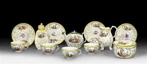 Appraisal: TEA SERVICE 'RELIEFZIERRAT MIT KARTUSCHEN' Berlin KPM circa Model by