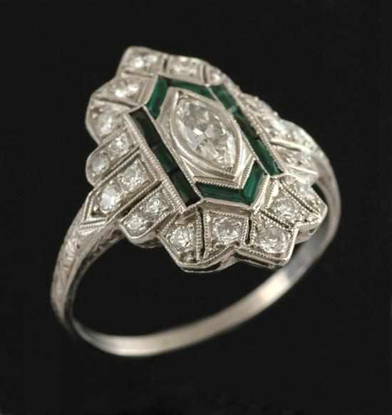 Appraisal: An Art Deco diamond and emerald plaque ring Centrally set