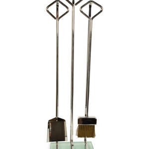 Appraisal: A Set of Modernist Chromed Fireplace Tools on Stand Height