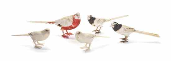 Appraisal: Five Japanese Carved Ivory Birds each in a standing pose