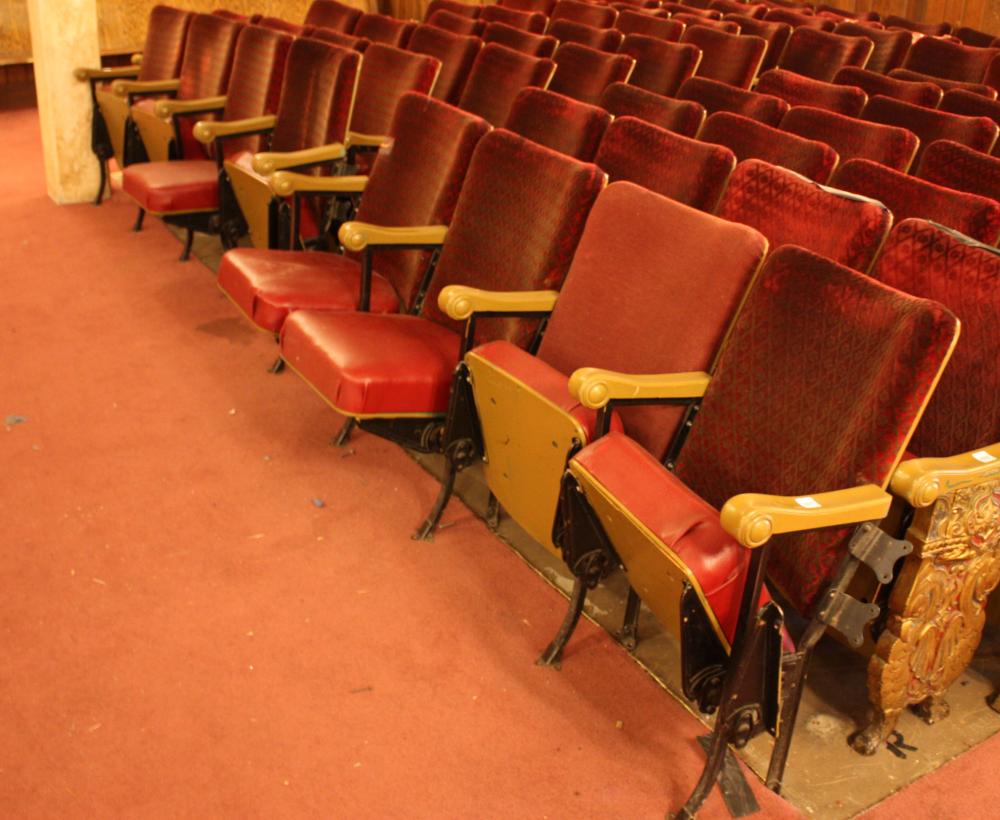 Appraisal: A ROW OF NINE VINTAGE THEATER SEATS approximate length