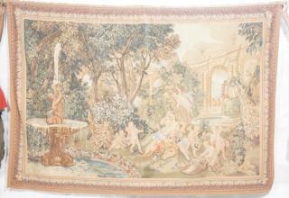 Appraisal: Large Vintage Continental Tapestry Winged cherub Large Vintage Continental Tapestry