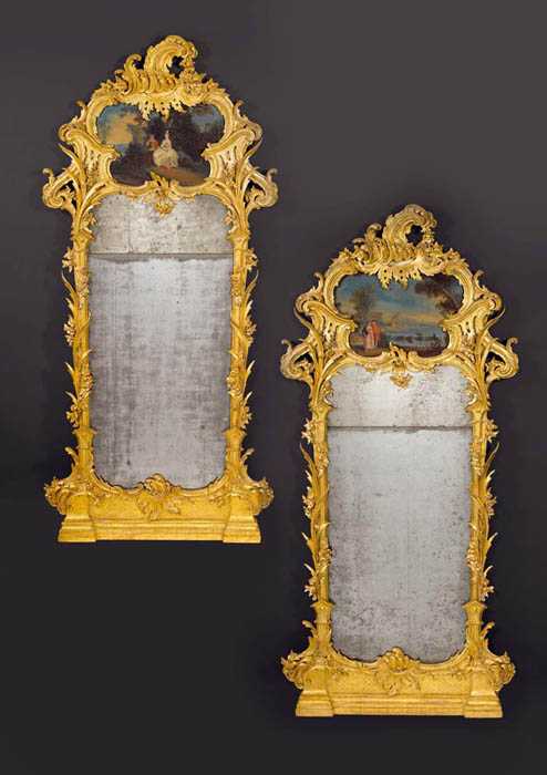 Appraisal: PAIR OF NARROW TRUMEAUSPIEGEL Louis XV probably after designs by