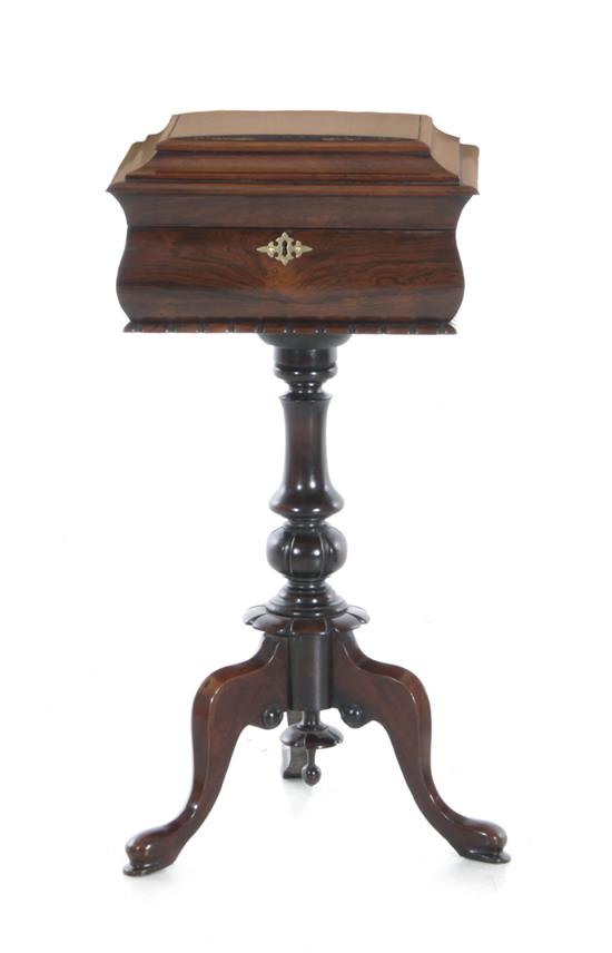 Appraisal: William IV rosewood teapoy circa molded edge hinged top fitted