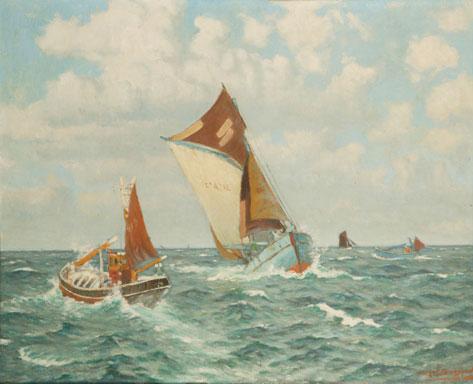 Appraisal: GEORGE FAGIN BRADSHAW Sailing vessels in a fresh breeze signed