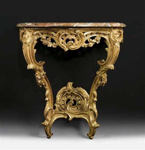 Appraisal: SMALL PIERCED AND CARVED GILTWOOD CONSOLE Louis XV Paris circa