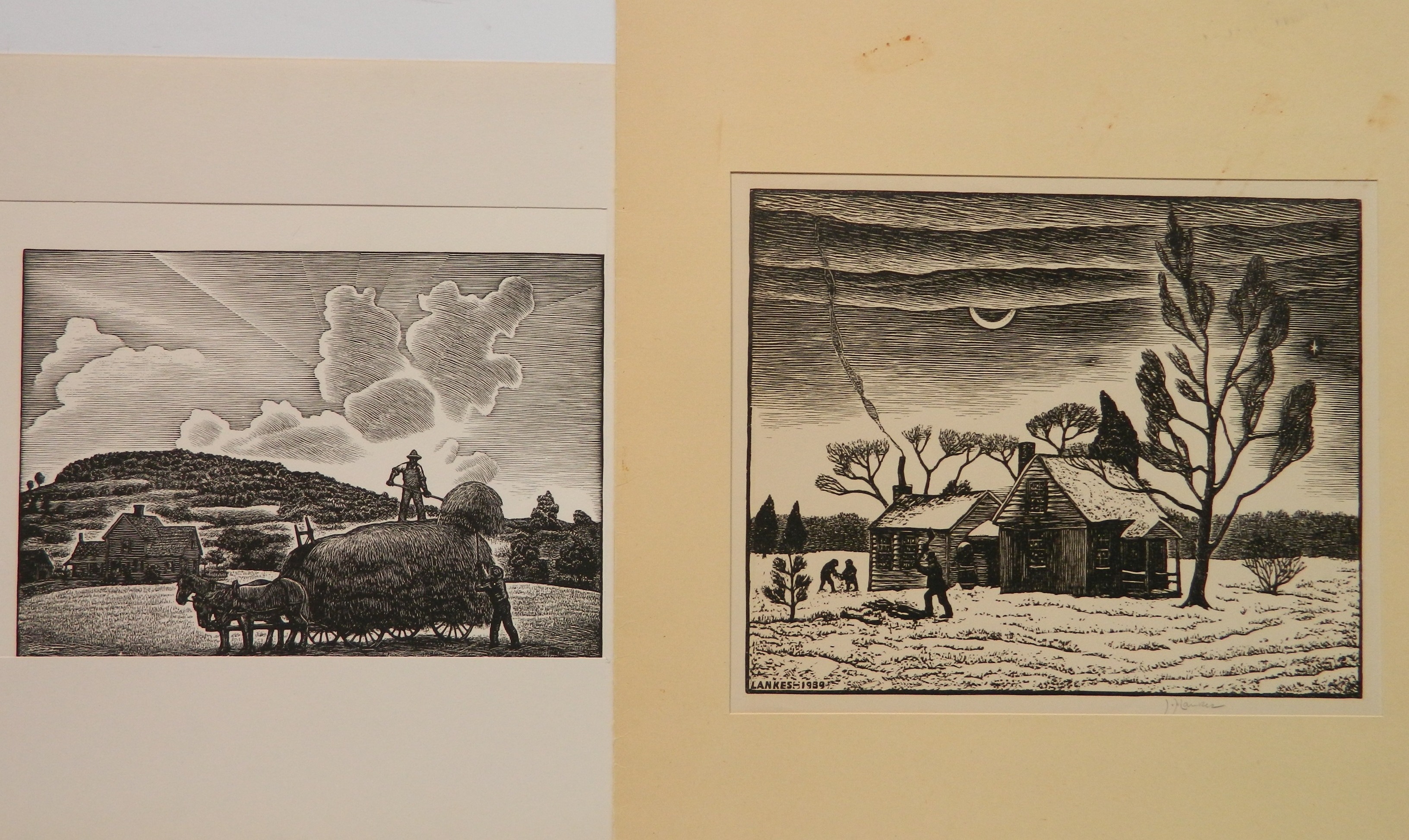 Appraisal: J J Lankes American - ''Haying'' ''Winter Farm'' woodcuts ''Winter