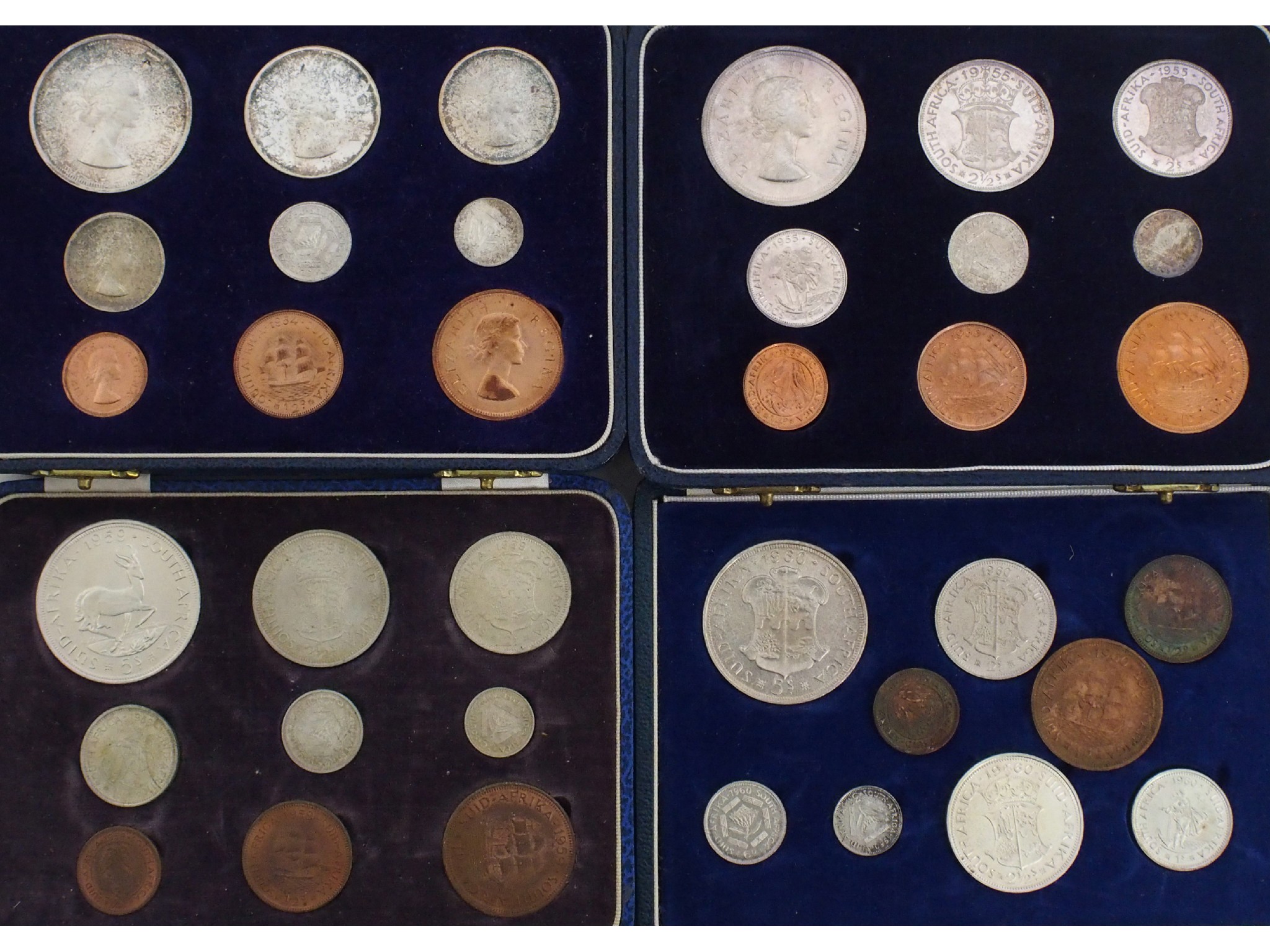 Appraisal: Four Elizabeth II South Africa Proof Sets and Shillings to