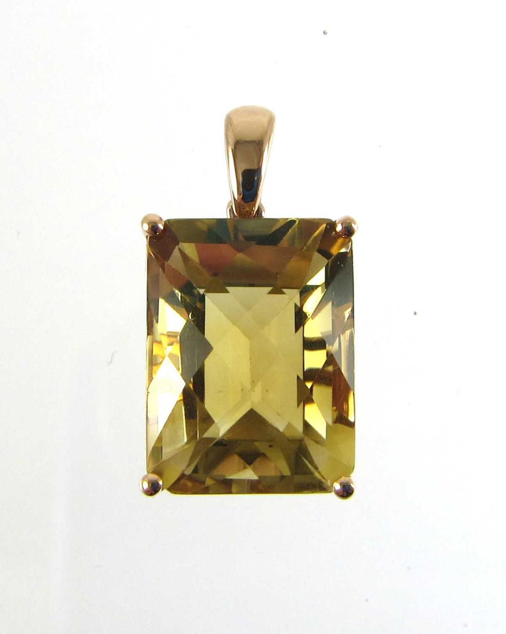 Appraisal: YELLOW CITRINE SOLITAIRE PENDANT Rectangular citrine cts K rose gold