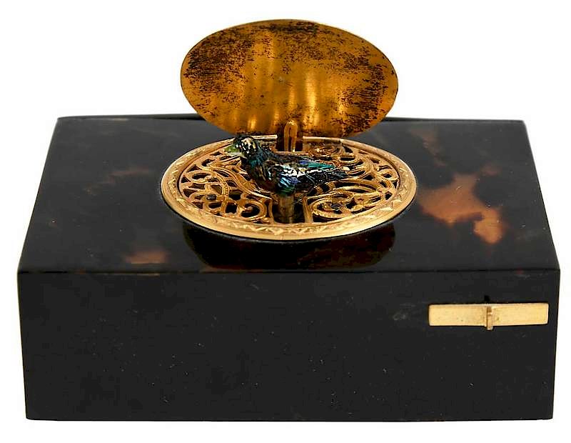 Appraisal: Tortoiseshell Automaton Box Continental late th century automaton box with