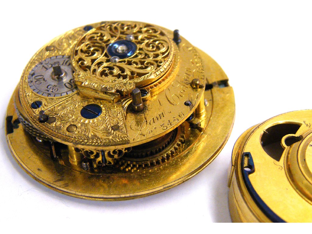 Appraisal: English th century fusee cylinder pocket watch movement signed Saml