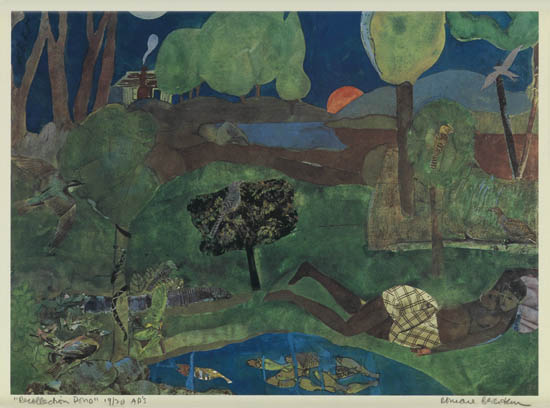 Appraisal: ROMARE BEARDEN - Recollection Pond Offset color lithograph - x