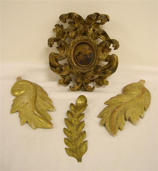 Appraisal: Ornate gilt frame along with two gilt carved wooden scrolls